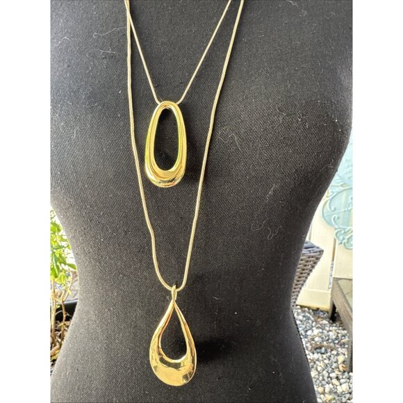 Chicos Gold Tone 19" Double Pendant Long Rope Link Chain Statement Necklace NEW - Picture 2 of 14